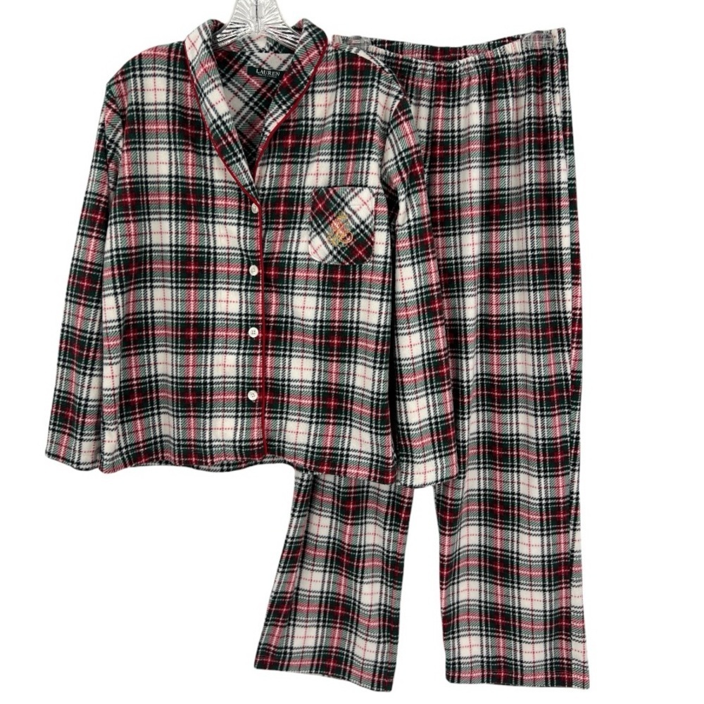 Lauren Ralph Lauren Long Sleeve Notch Collar Brushed Twill Pajama Set
